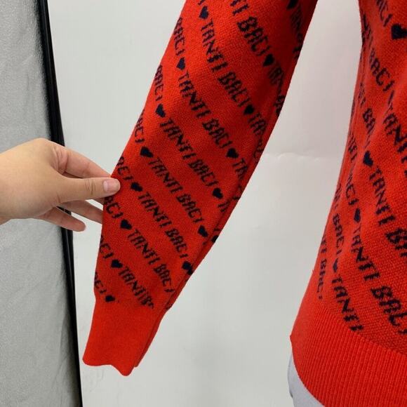 J Crew Cardigan Womens S Small Red Navy Merino Wool Blend Tanti Baci Button Up - Picture 5 of 14